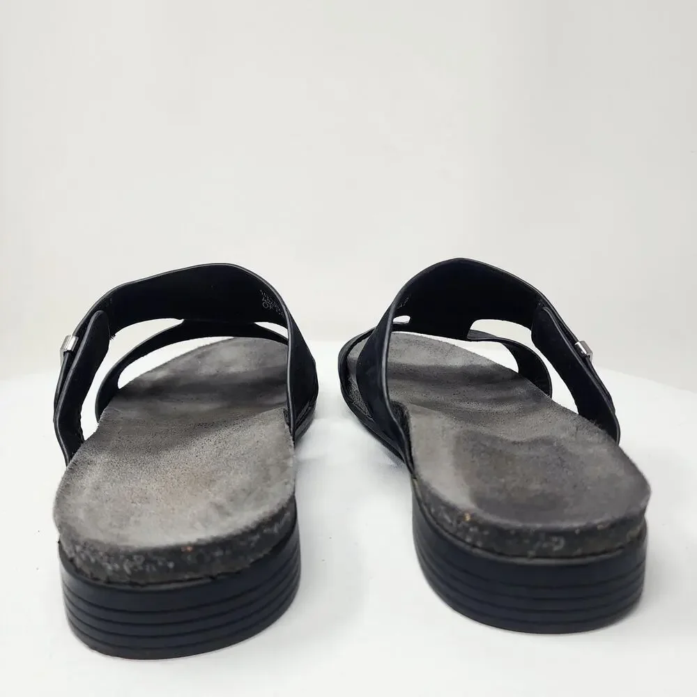 Munro Jody Slide Sandals Women 10.5M Black Nubuck Leather Silver Accent m490686